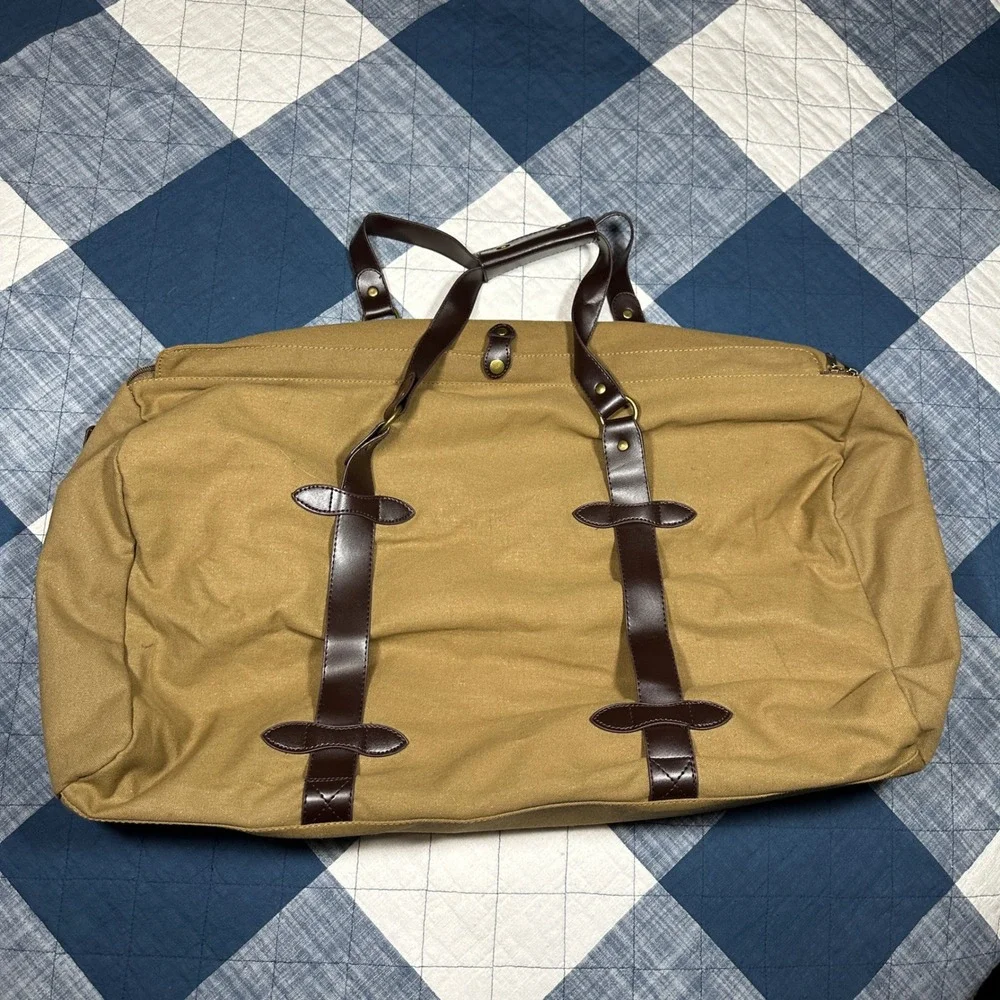 Woodland Creek Canvas Duffel Bag Tan Khaki Embroidered Deer Weekend Travel Bag